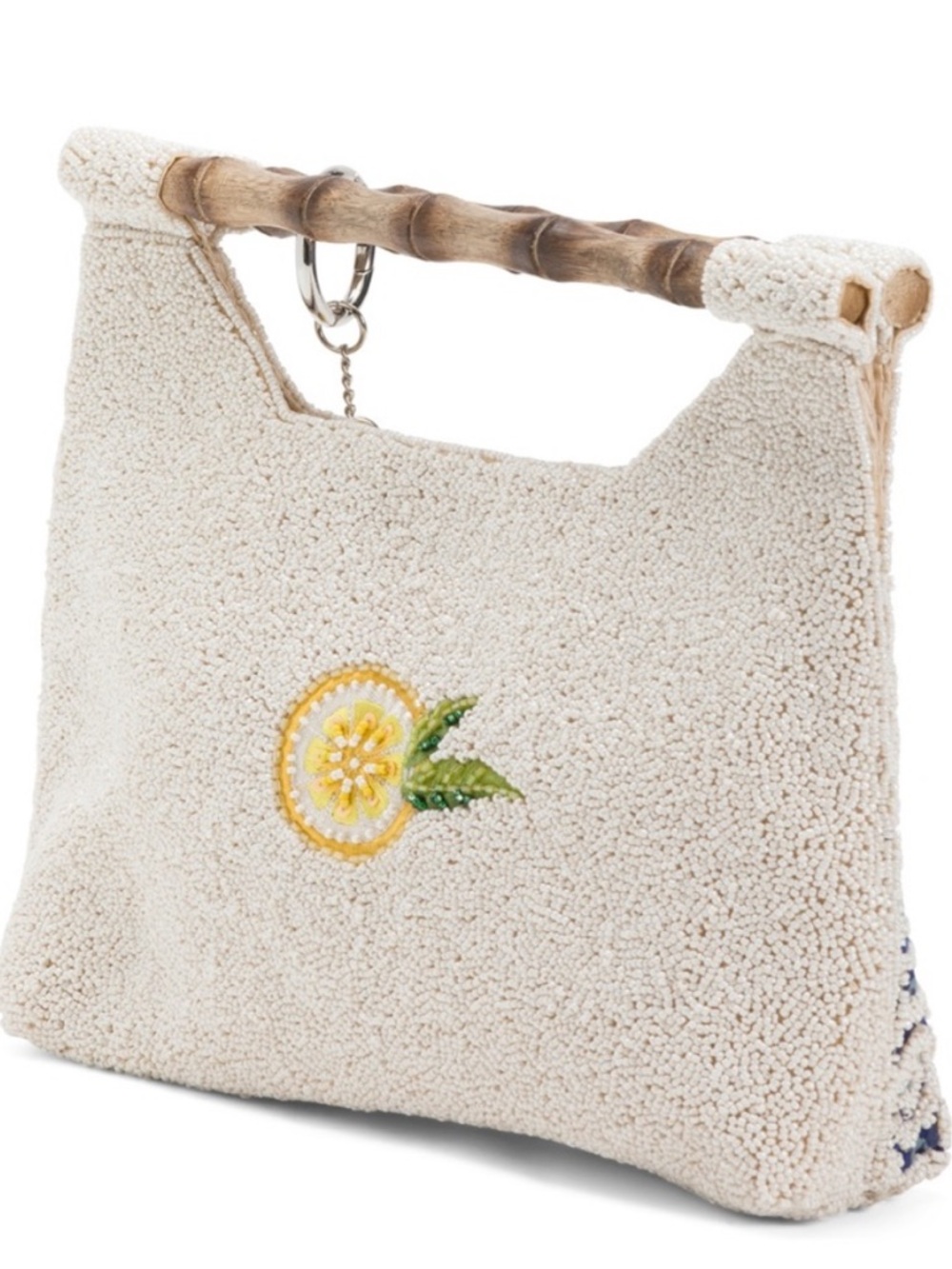 Viral Beaded Lemon Embroidered Clutch with Bamboo Handle Yellow & Cream Italian - Picture 3 of 7
